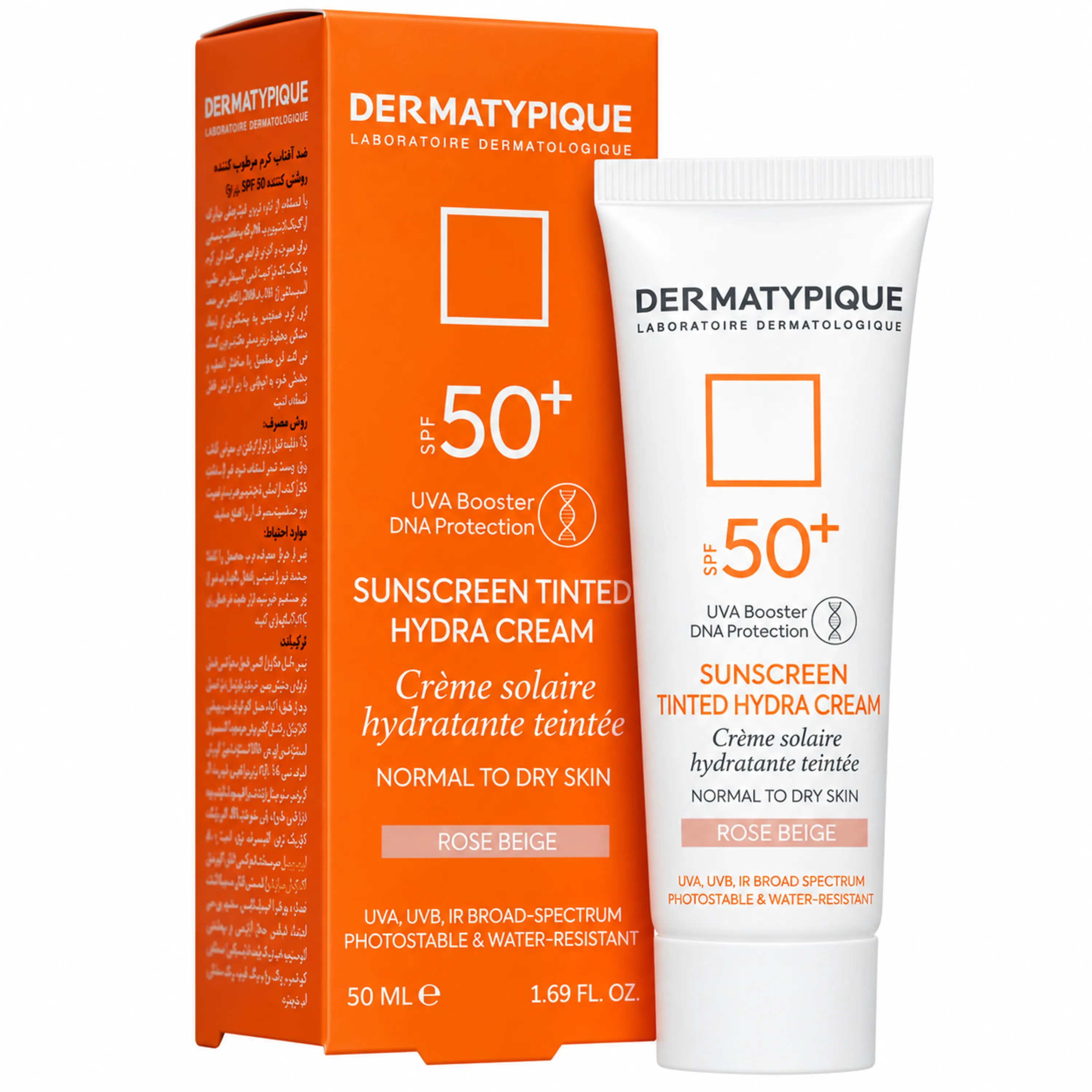 کرم ضد آفتاب رنگ رز بژ SPF50 درماتیپیک مناسب پوست خشک 50 میلی